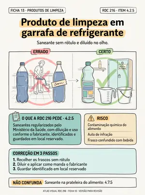 Ficha 13: produto de limpeza em garrafa de refrigerante, sem rótulo