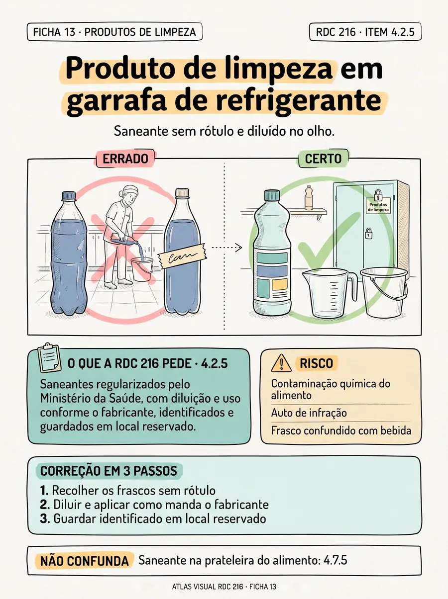 Ficha 13: produto de limpeza em garrafa de refrigerante, sem rótulo