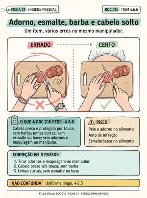 Ficha 21: aliança, relógio, unha pintada, cabelo fora da touca