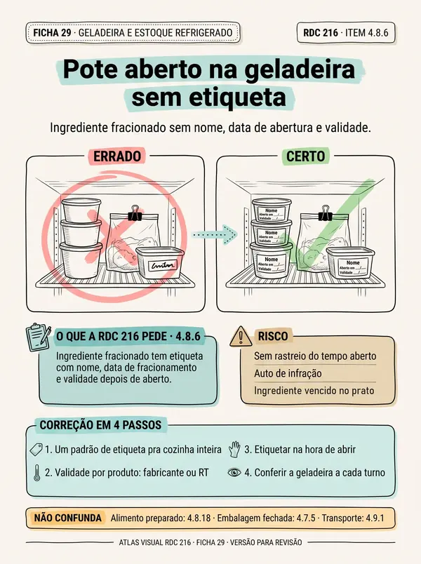 Ficha 29 do Atlas: pote aberto na geladeira sem etiqueta.